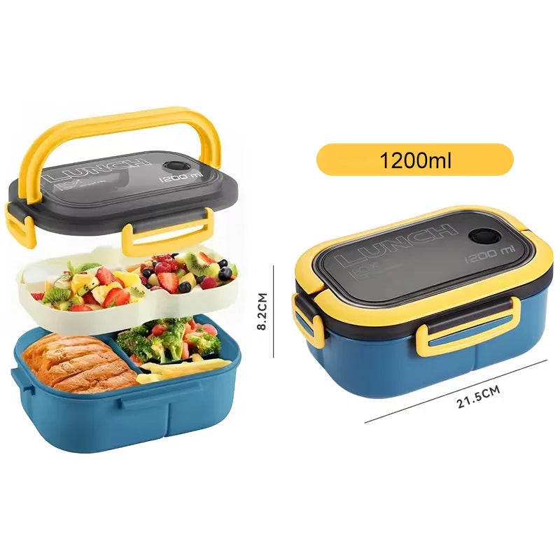 1300ML 4-Compartment Bento Lunch Box with Cutlery – Microwave & Dishwasher Safe, Leakproof Food Container for School, Work & Adults