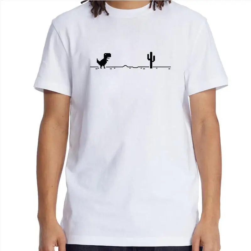 Men’s Summer Cotton T-Shirt with Funny Dinosaur & Cactus Print – Casual O-Neck Streetwear Tee, Soft & Comfy Basic Top