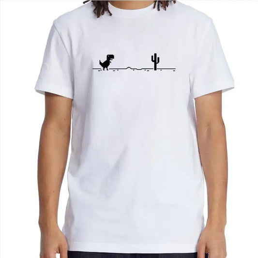 Men’s Summer Cotton T-Shirt with Funny Dinosaur & Cactus Print – Casual O-Neck Streetwear Tee, Soft & Comfy Basic Top