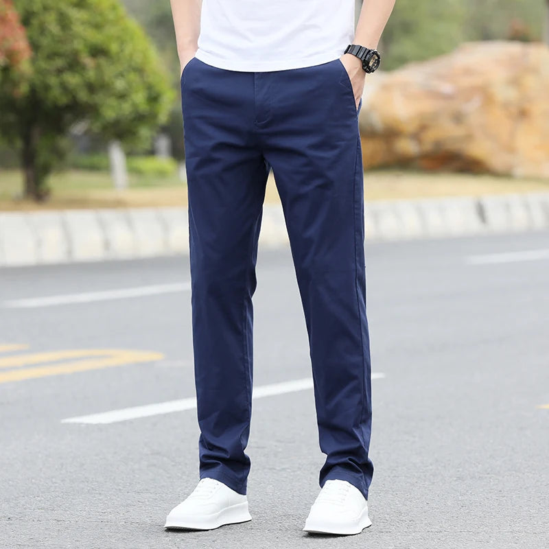 Men's Premium Cotton Chino Pants – Breathable Straight-Leg Casual Trousers (Waist Sizes 28 to 40)