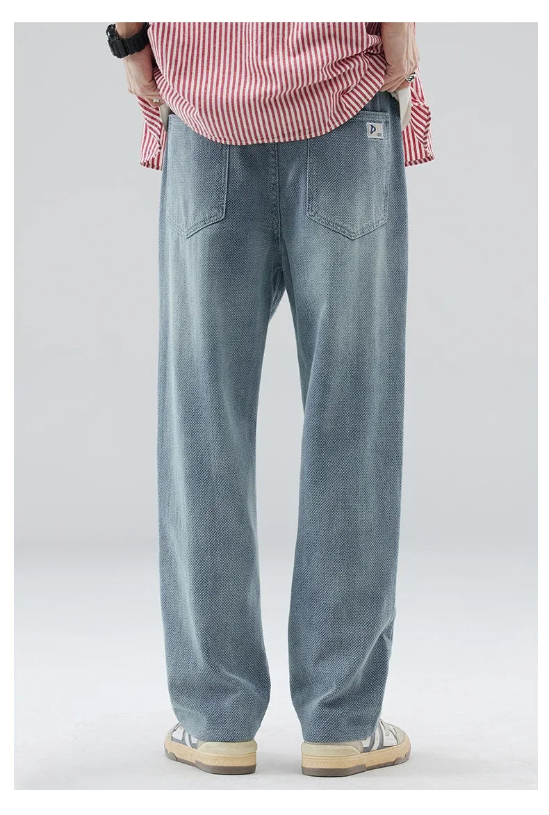 Vintage Men’s Baggy Jeans – Korean Style Starry Sky Fabric, Straight Fit Casual Denim Trousers, High Street Personalized Pants