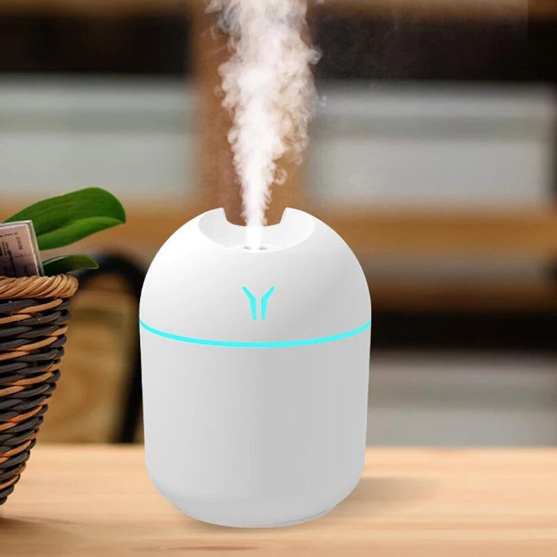 250ML USB Ultrasonic Mini Humidifier & Essential Oil Diffuser – Quiet Mist Maker with LED Mood Light for Home & Car Use