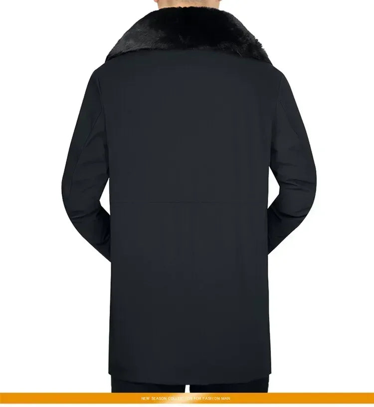 Men’s Solid Winter Parka with Fur Hood – Loose, Waterproof Fleece-Lined Vintage Streetwear Jacket
