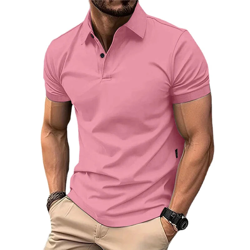 Men’s Summer Casual Polo Shirt with Short Sleeves, Solid Color, Lapel Collar, Button-Up Design – Lightweight and Perfect for Streetwear and Jogging