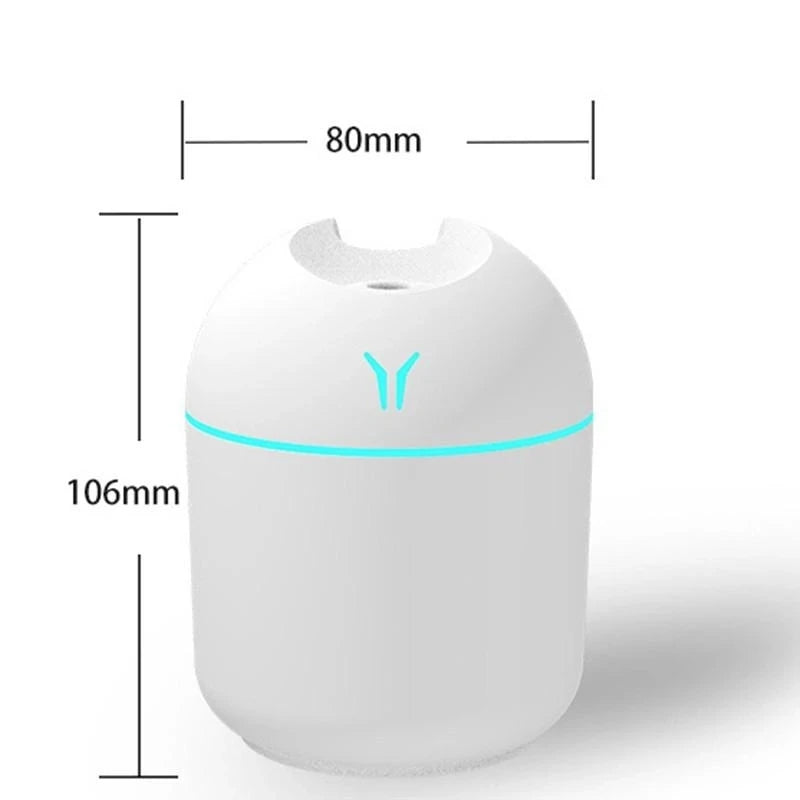 250ML USB Ultrasonic Mini Humidifier & Essential Oil Diffuser – Quiet Mist Maker with LED Mood Light for Home & Car Use