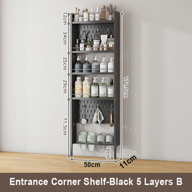 Wall-Mounted Bathroom Corner Shelf – Perforated Organizer Rack for Shampoo, Toothbrush, and Toiletries