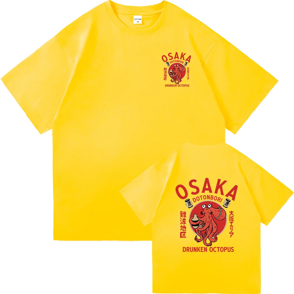 Osaka Dotonbori Drunk Octopus Graphic Tee – Unisex Harajuku-Style High-Quality Cotton T-Shirt for Men & Women, Perfect as a Couple’s Gift