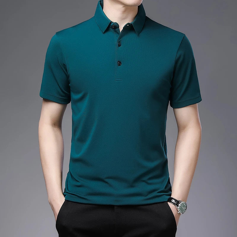 2024 Men's Solid Color Polo Shirt – Summer Casual Business Style, Short Sleeve, Comfortable & Breathable