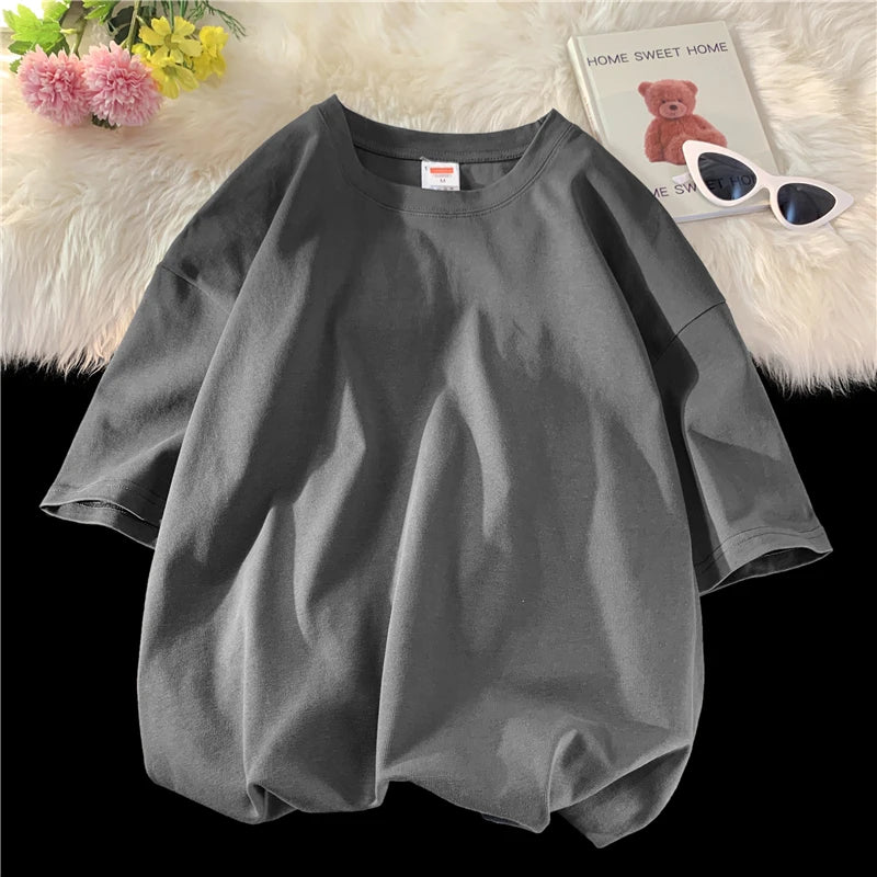 Unisex Oversized Heavyweight Cotton T-Shirt – 260gsm Basic Solid Color Hip-Hop Style Summer Tee