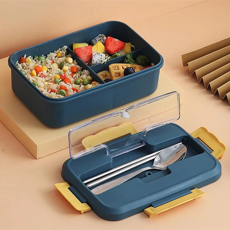 Microwaveable Bento Lunch Box with Spoon & Chopsticks – Wheat Straw Food Container for Kids, School & Office