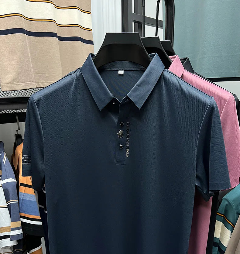 Men's Premium Printed Polo Shirt – Short Sleeve, Seamless Ice Silk, Breathable Golf & Business Casual Summer Tee