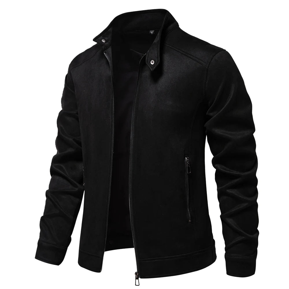 AIOPESON Men's Faux Suede Stand Collar Zip-Up Jacket Casual Business Trucker Coat