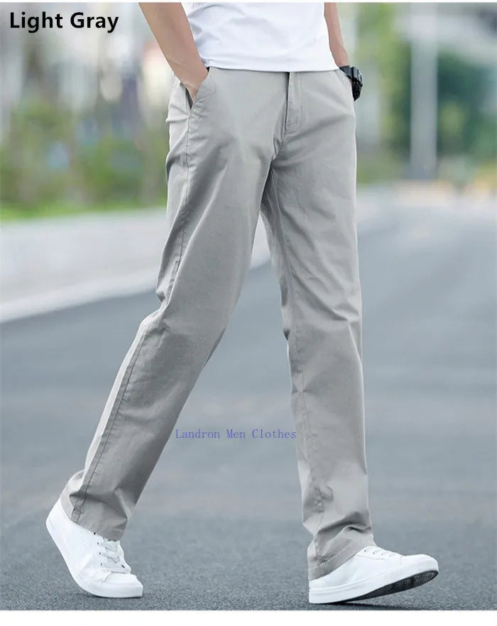 Men's Summer Lightweight Stretch Chino Pants – Loose Fit Cotton Trousers in Khaki, Blue, and Black – Plus Sizes 42 & 44