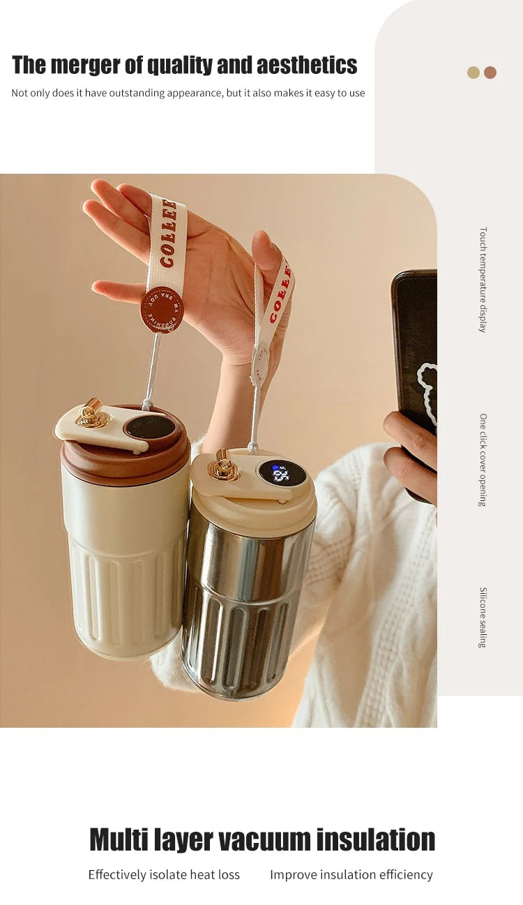 Smart Digital LED Temperature Display Thermos Bottle – 316 Stainless Steel Vacuum Coffee Mug, Portable Office & Business Cup