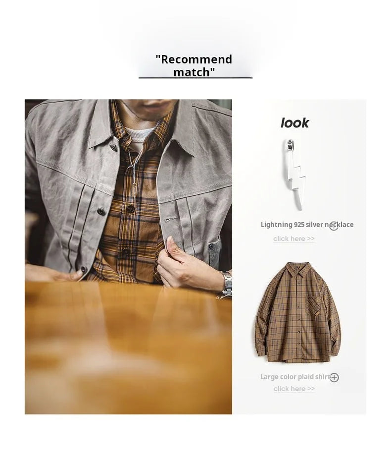 Maden Men's Vintage Grey Canvas Oil-Waxed Waterproof Hunting Jacket with Double Pleats and Patch Pockets for Autumn