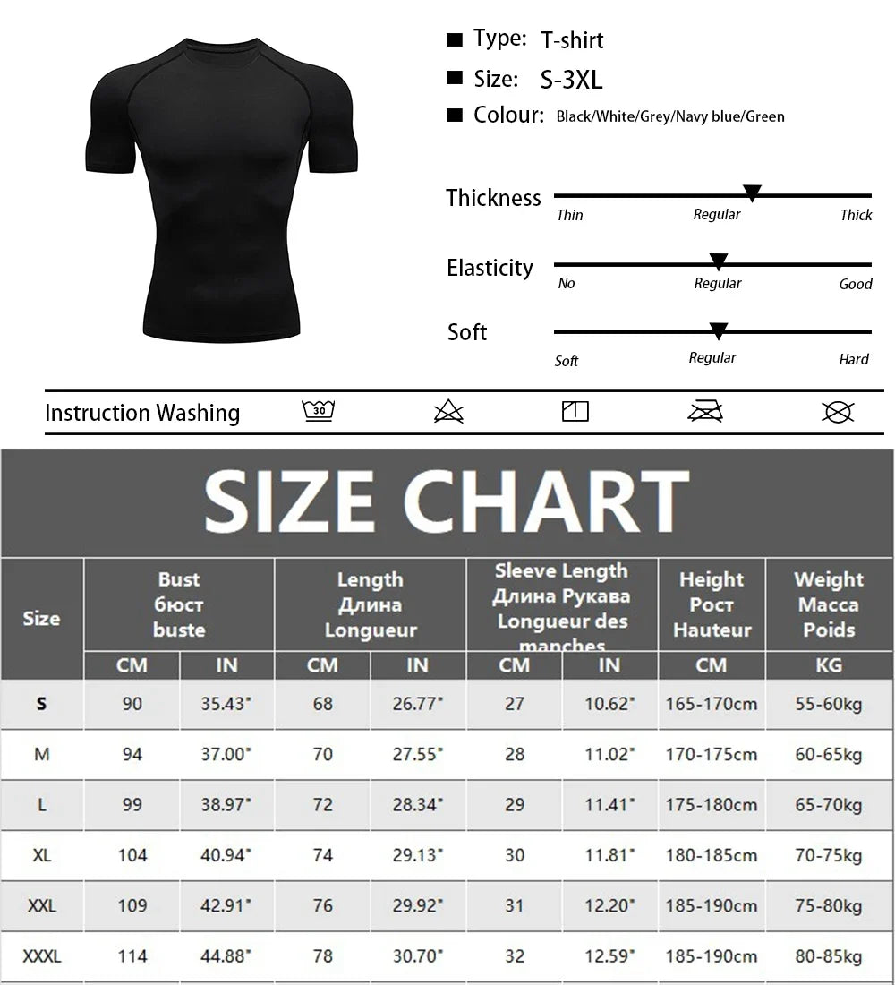 Men’s Summer Compression Workout T-Shirt – Tight-Fit Quick-Dry Athletic Tee for Gym, Running, and Fitness Training