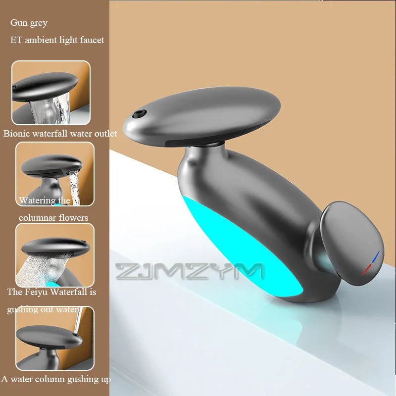 360° Rotating LED Basin Faucet with 4 Water Modes, Pull-Out Spout & Temperature Sensor – Drip-Free Hot & Cold Mixer Tap