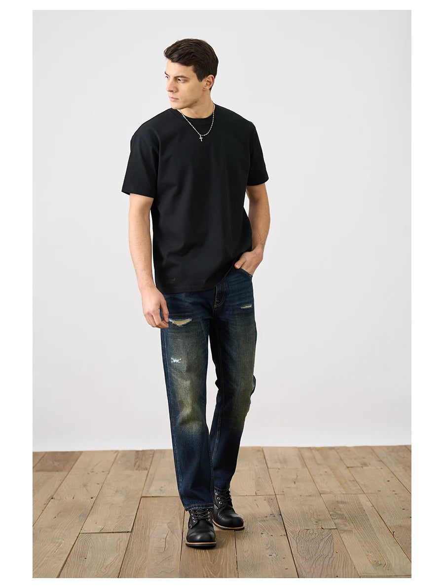 SIMWOOD 2025 Men’s Oversized 100% Cotton T-Shirt – Breathable & Comfortable Spring/Summer Top, 310gsm