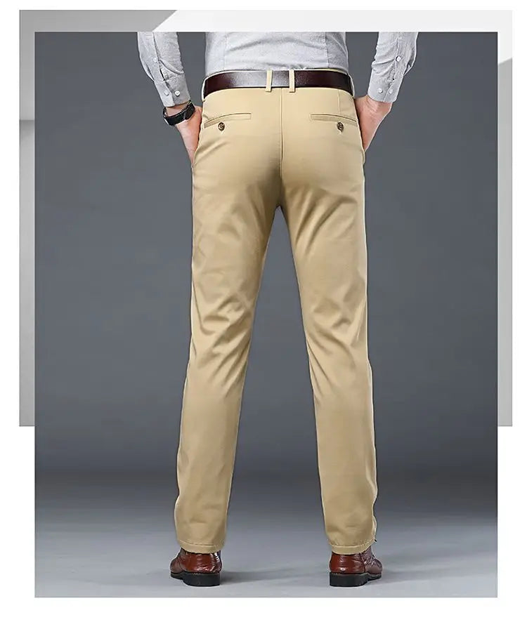 Men's Lightweight Summer Slim-Fit Suit Trousers – Business Casual Cotton Pants in Green, Black, and Khaki (Sizes 30–40)