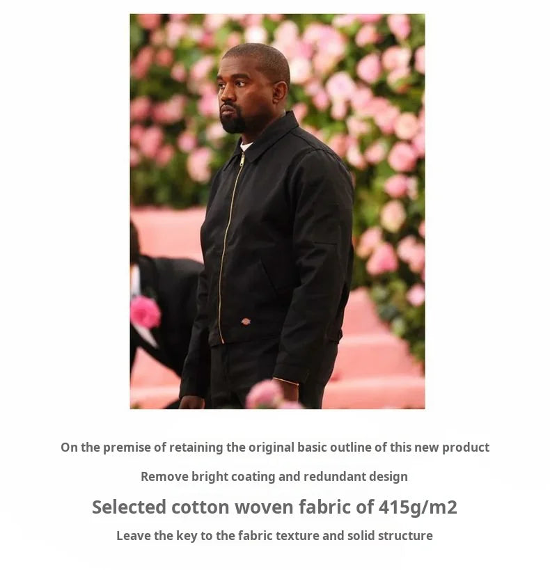 Men’s Heavyweight Vintage “IKE” Zip-Up Jacket – Black Cotton Coat with Collar, Casual Outdoor / Mountain Style for Spring & Fall