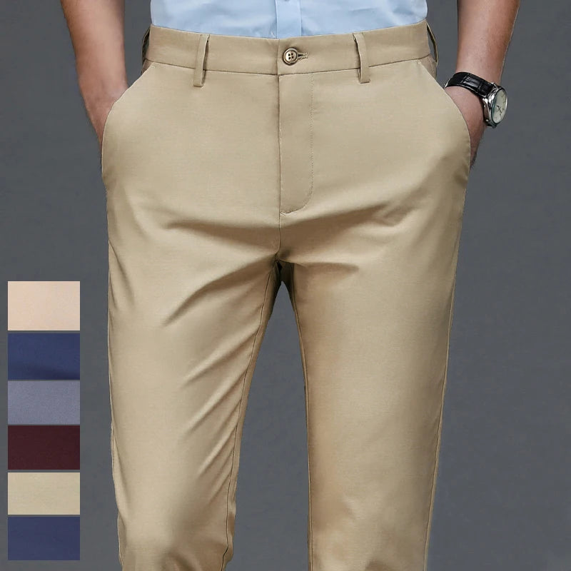 Men’s Stretch Slim-Fit Quick-Dry Suit Pants – Korean Style Straight Trousers for Office & Casual Wear (Spring/Autumn)