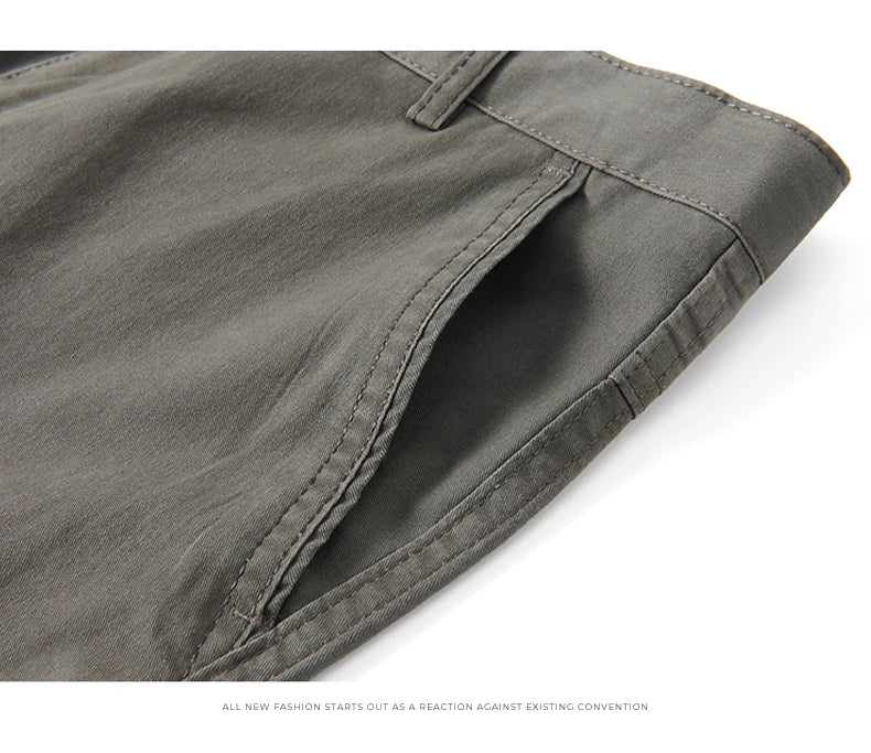 Men's Solid Cotton Straight-Leg Chino Pants – Business Casual Trousers with Belt, Ideal for Autumn & Winter – Classic Formal Style for Adults & Seniors