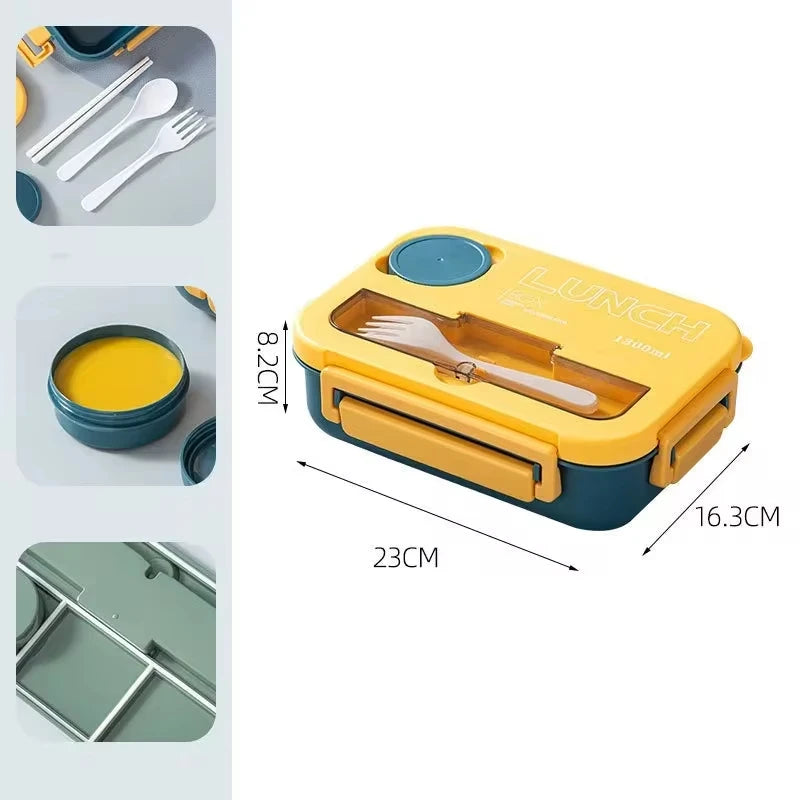 1300ML 4-Compartment Bento Lunch Box with Cutlery – Microwave & Dishwasher Safe, Leakproof Food Container for School, Work & Adults