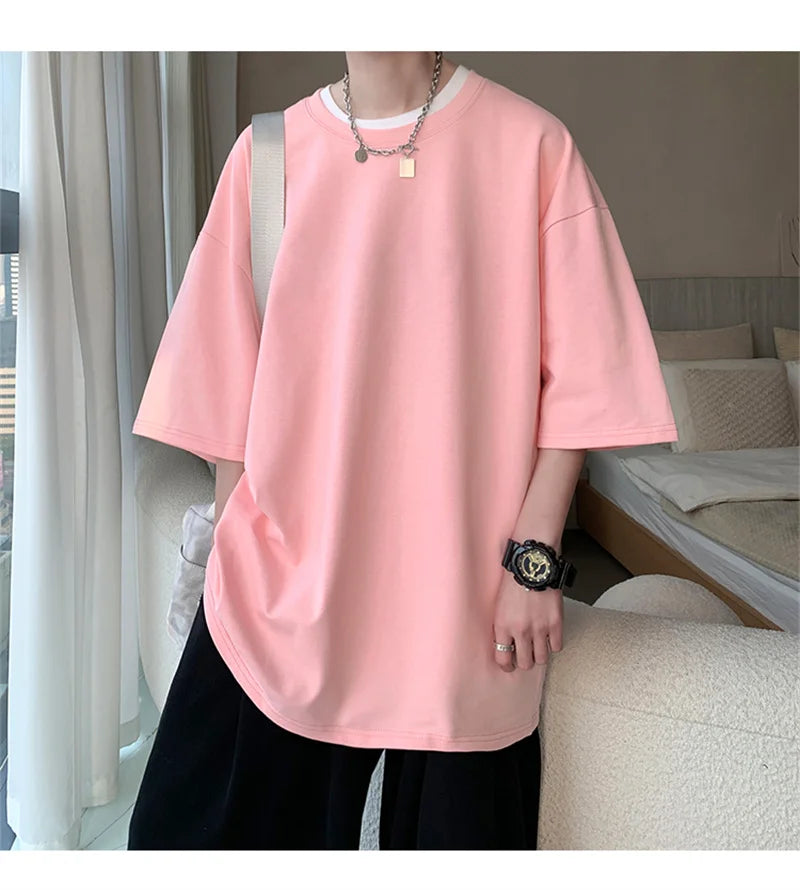 Men’s Oversized White Cotton T-Shirt – Solid Color Summer Casual Fashion Tee, Size up to 5XL
