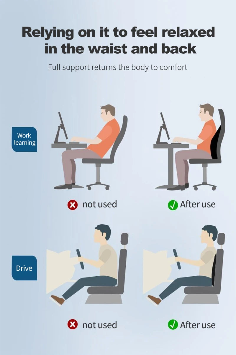 Universal Memory Foam Neck & Lumbar Support Cushion – Ergonomic Car Seat Pillow for Comfort & Posture