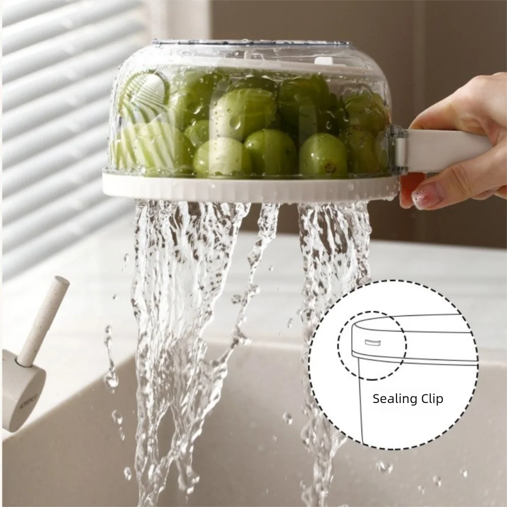 2-in-1 Folding Rice Washer & Strainer Bowl with Lid – Multi-Function Plastic Basin for Rinsing Fruits, Vegetables & Grains