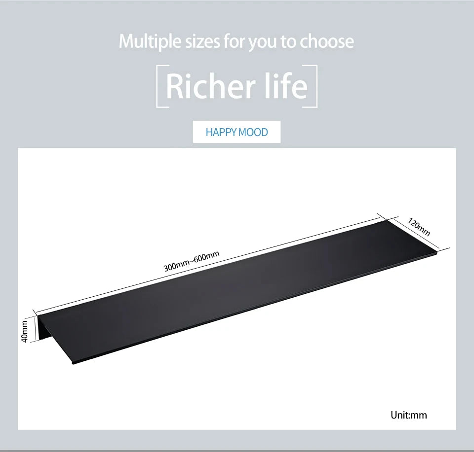 Matte Black Wall-Mounted Shelf – Modern Bathroom & Kitchen Storage Rack (30-50cm) – Shower Organizer Wholesale Promotion