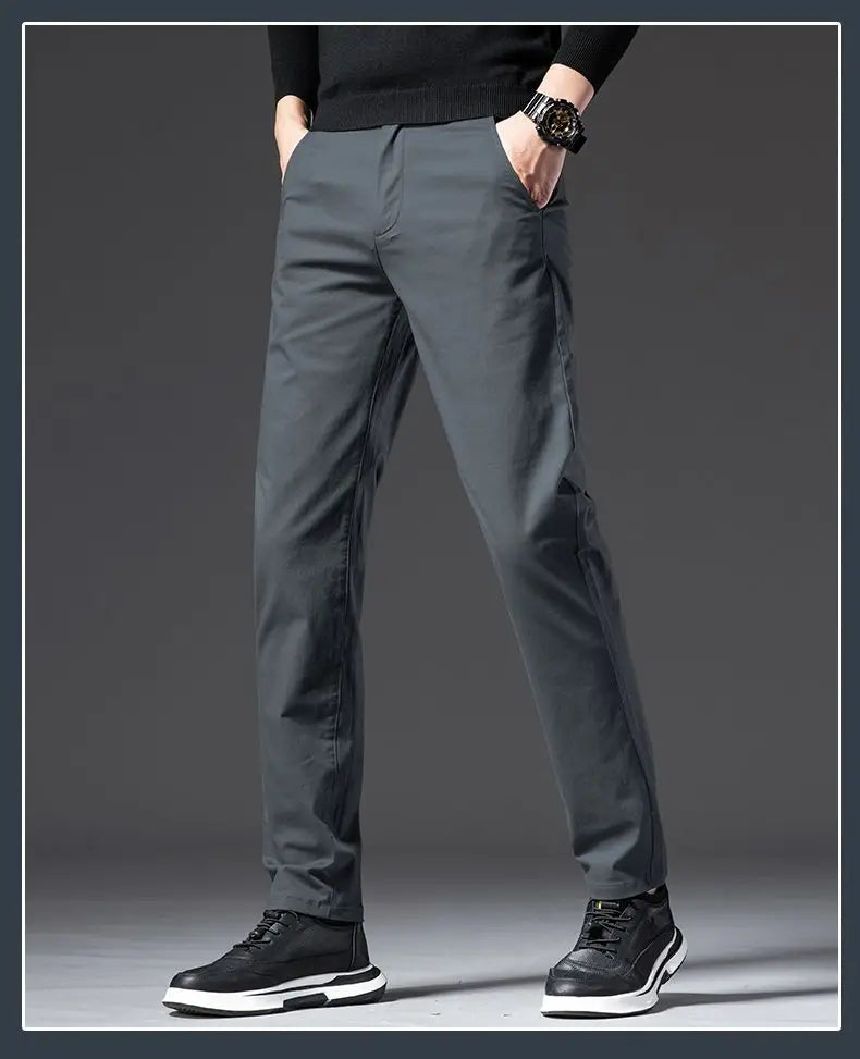 New Fashion Men's Slim Fit Straight Trousers – Comfortable, Breathable, Elastic Casual Long Pants for Everyday Wear