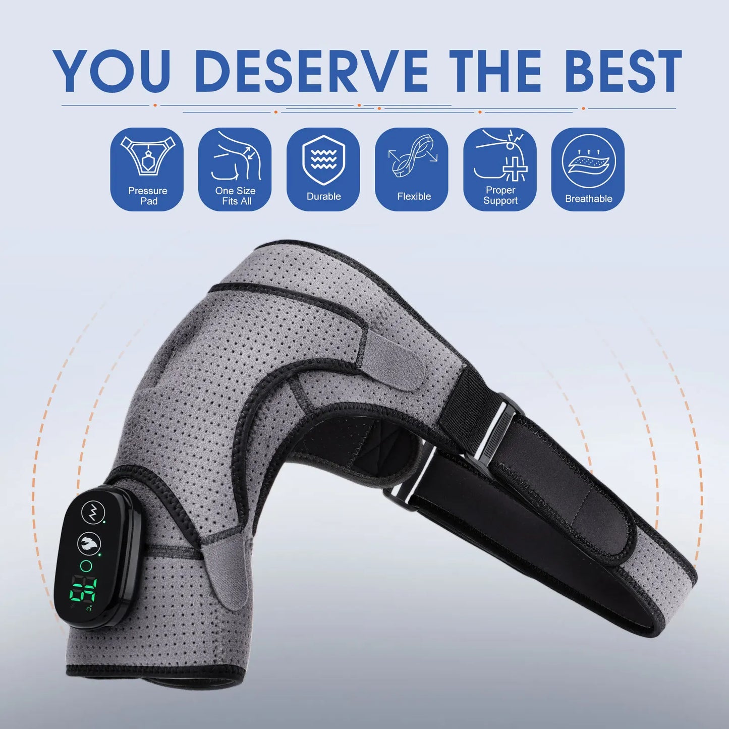 Rechargeable Electric Shoulder Massager with Heating & Vibration – Thermal Therapy Belt for Knee & Arthritis Pain Relief