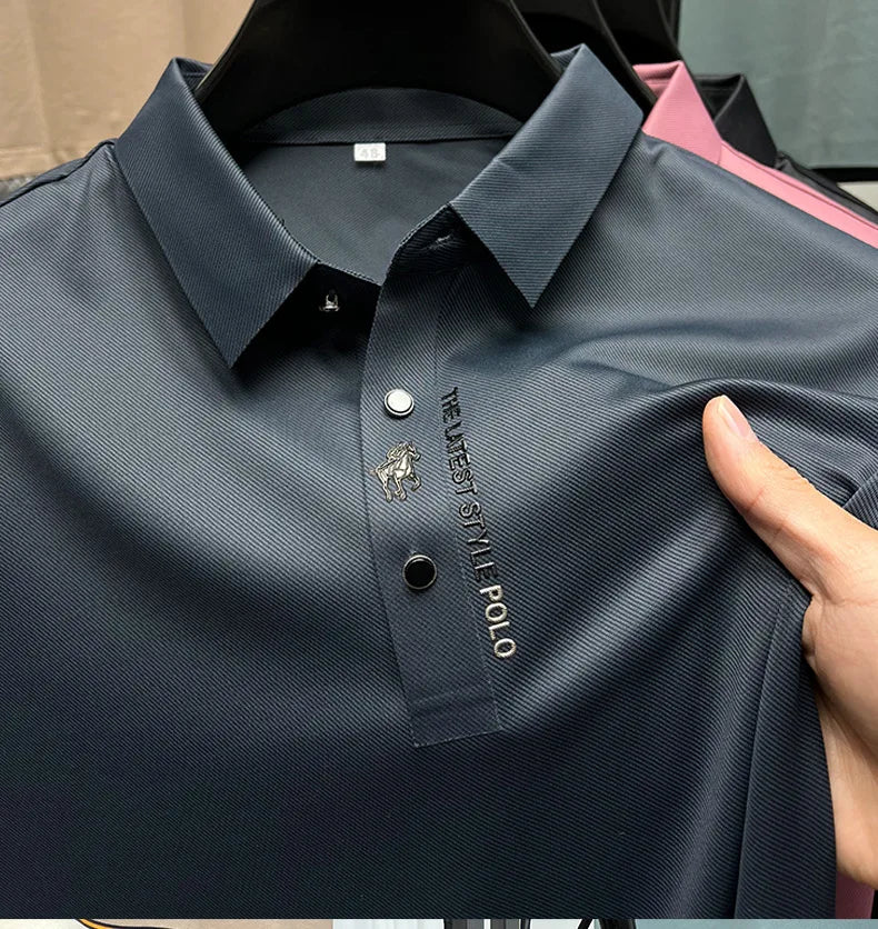 Men's Premium Printed Polo Shirt – Short Sleeve, Seamless Ice Silk, Breathable Golf & Business Casual Summer Tee