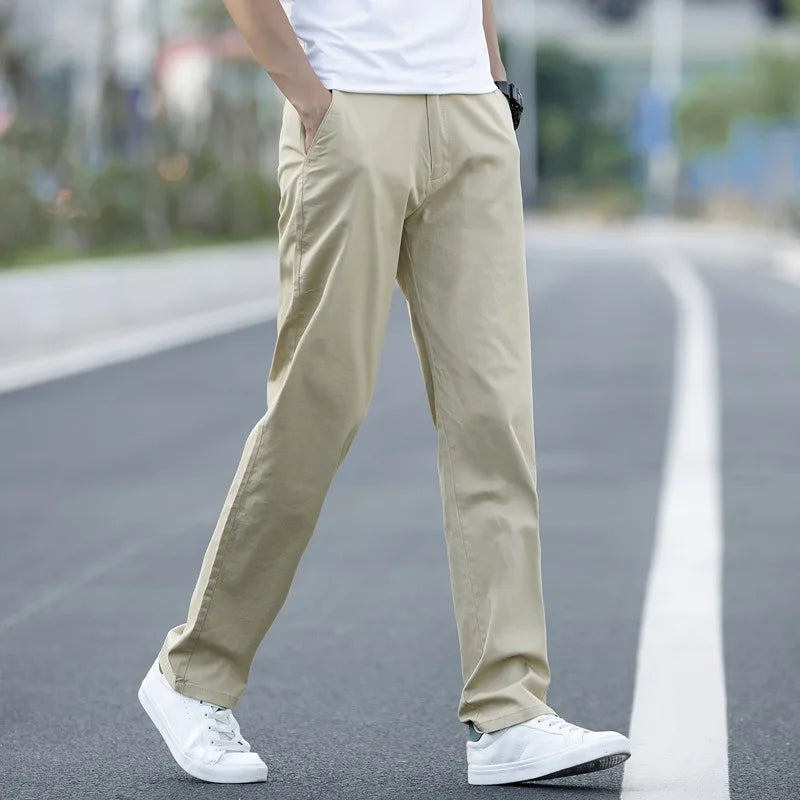 Men's Summer Lightweight Stretch Chino Pants – Loose Fit Cotton Trousers in Khaki, Blue, and Black – Plus Sizes 42 & 44