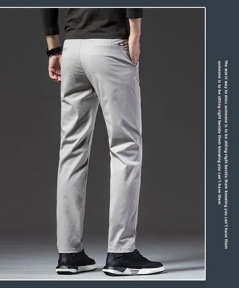 New Fashion Men's Slim Fit Straight Trousers – Comfortable, Breathable, Elastic Casual Long Pants for Everyday Wear