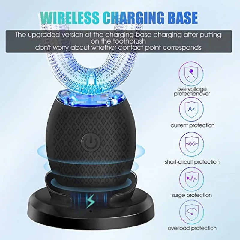 360° U-Shaped Sonic Electric Toothbrush – Hands-Free Silicone Auto Brush with Blue Light Whitening Technology
