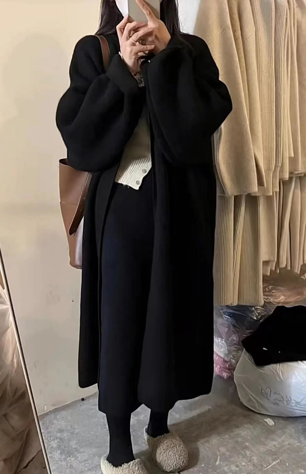 2024 Women's V-Neck Knit Cardigan – Long Sleeve Open Front Sweater, Loose Fit Solid Color Winter Outerwear