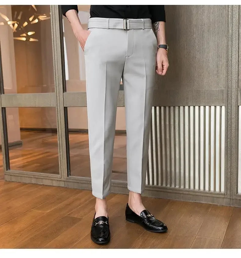 Men’s Korean-Style Slim Fit Summer Suit Pants – Lightweight Ice Silk Trousers, Business Casual Streetwear, Plus Sizes Available