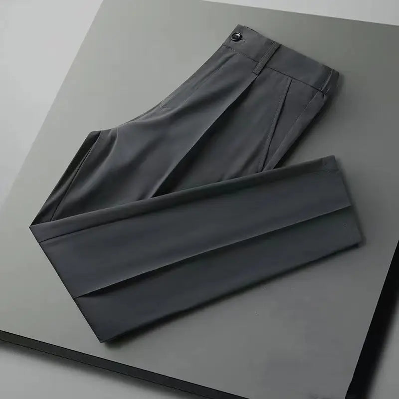 Men’s Korean-Style Slim Fit Summer Suit Pants – Lightweight Ice Silk Trousers, Business Casual Streetwear, Plus Sizes Available
