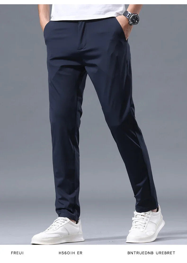Men's Summer Lightweight Stretch Suit Pants – Slim Fit Korean Style Business Casual Trousers with Elastic Waist