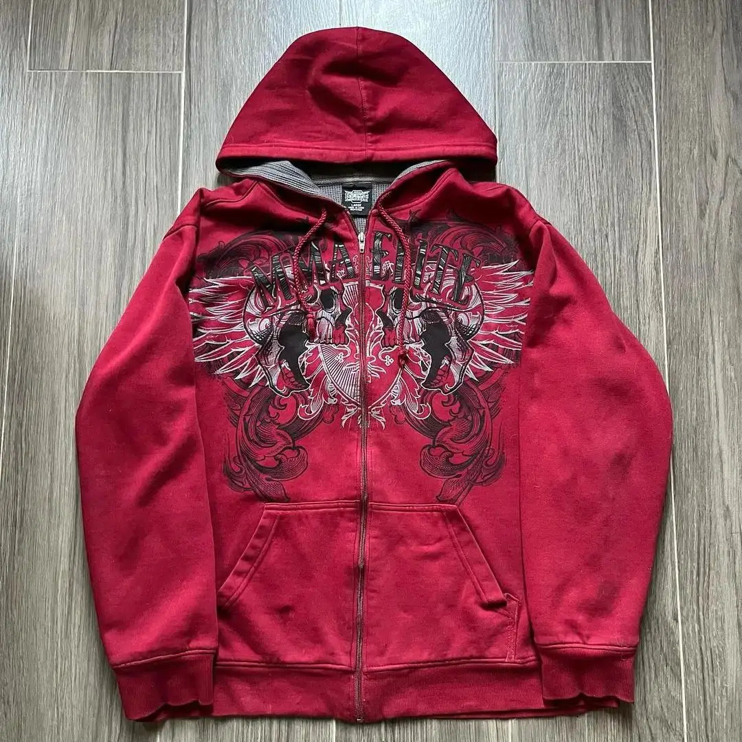 American Y2K-Inspired Oversized Padded Hoodie – Women's Streetwear Hip Hop Zip-Up Sweatshirt, Casual Punk Couple Style Outerwear