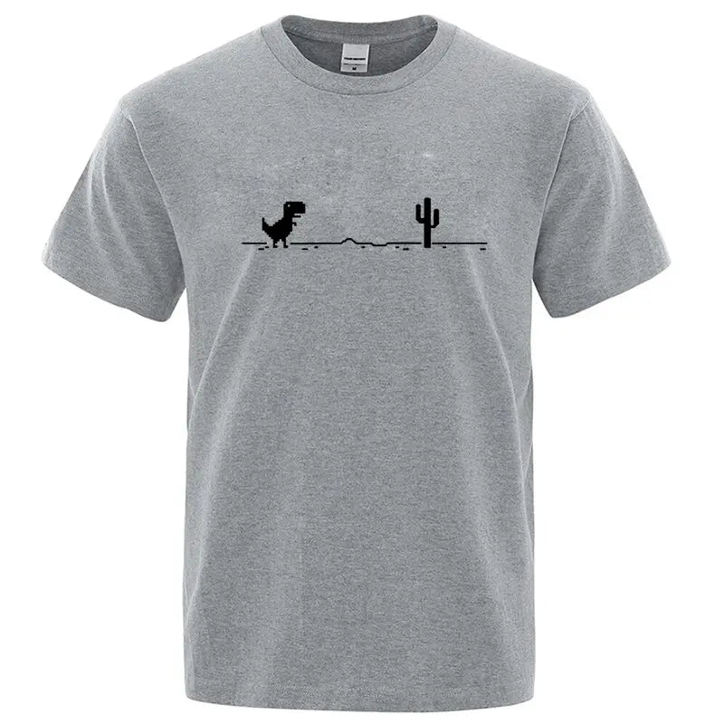Men’s Summer Cotton T-Shirt with Funny Dinosaur & Cactus Print – Casual O-Neck Streetwear Tee, Soft & Comfy Basic Top