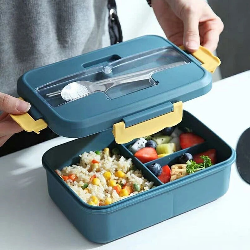 Microwaveable Bento Lunch Box with Spoon & Chopsticks – Wheat Straw Food Container for Kids, School & Office