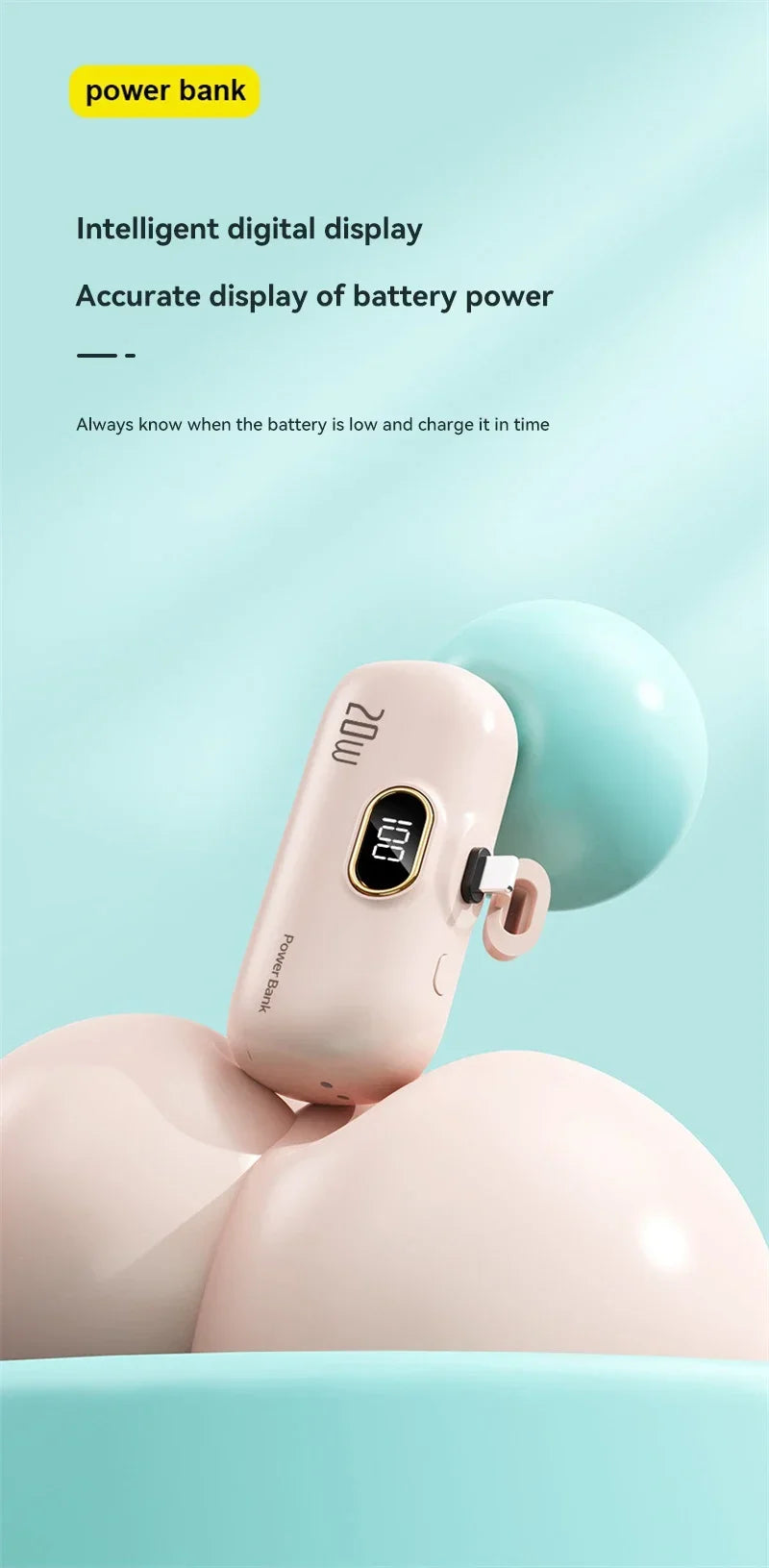 Mini 10000mAh Portable Power Bank with Built-in Cables – Compact External Battery Charger for iPhone & Type-C Devices