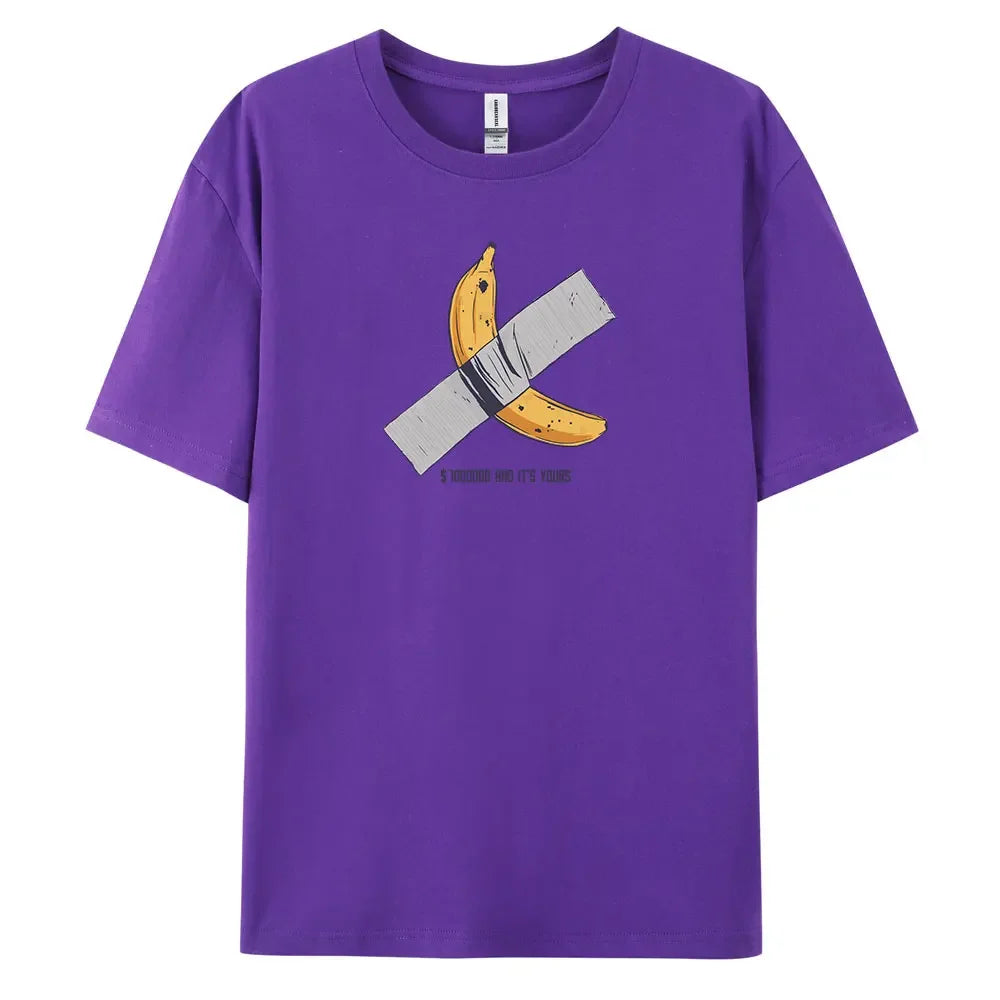 Men's Oversized Casual Banana Print T-Shirt – 100% Cotton Short Sleeve Fashion Tee
