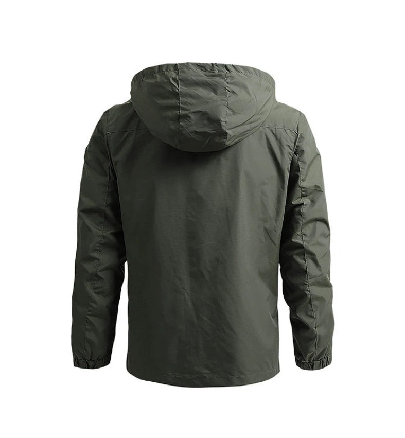 Men's Waterproof Hooded Windbreaker – Casual Outdoor Jacket for Hiking, Camping, and Fishing
