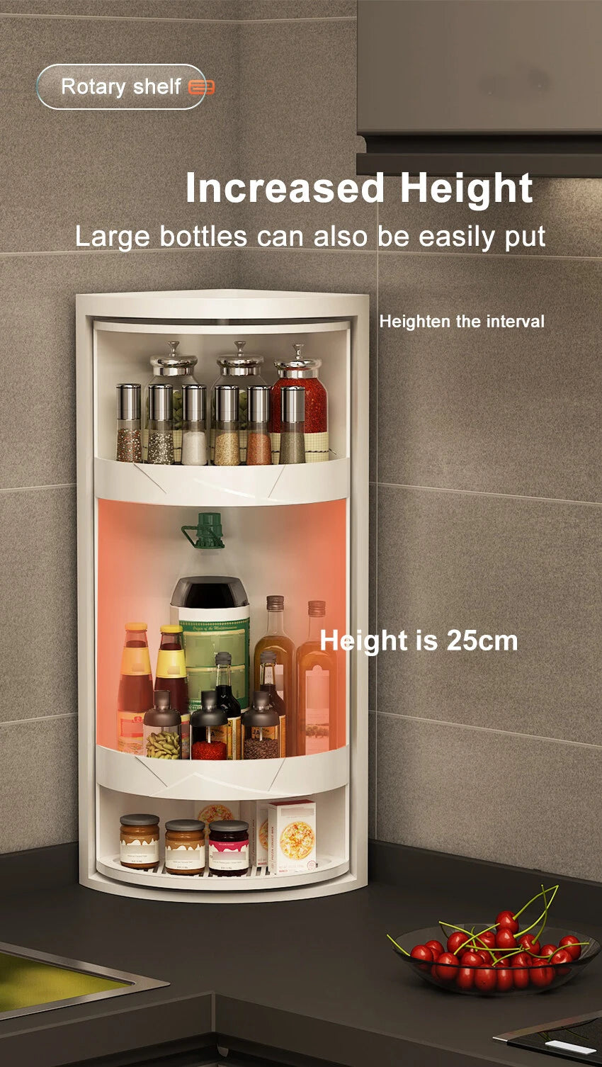 Adjustable Rotating Kitchen Shelf – Multi-Layer Spice Rack & Bottle Organizer for Corner Storage