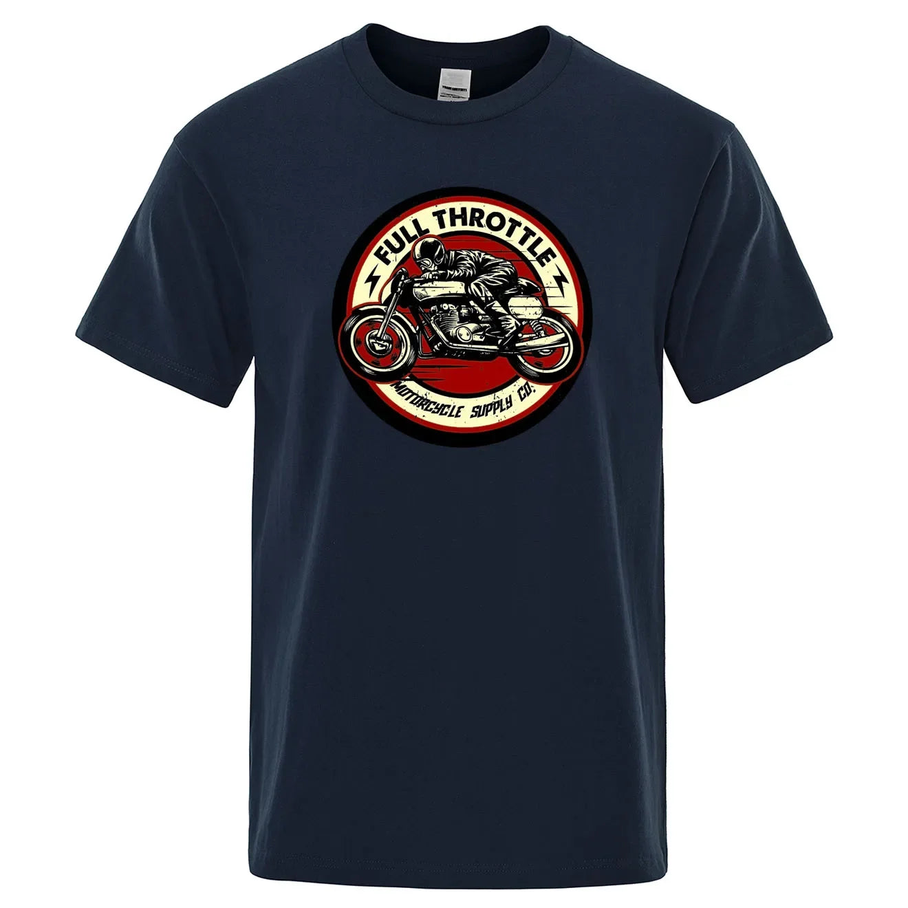 Full Throttle Motorcycle Graphic T-Shirt – Rockabilly Biker Style Cotton Tee for Men, Casual Loose Fit Summer Top