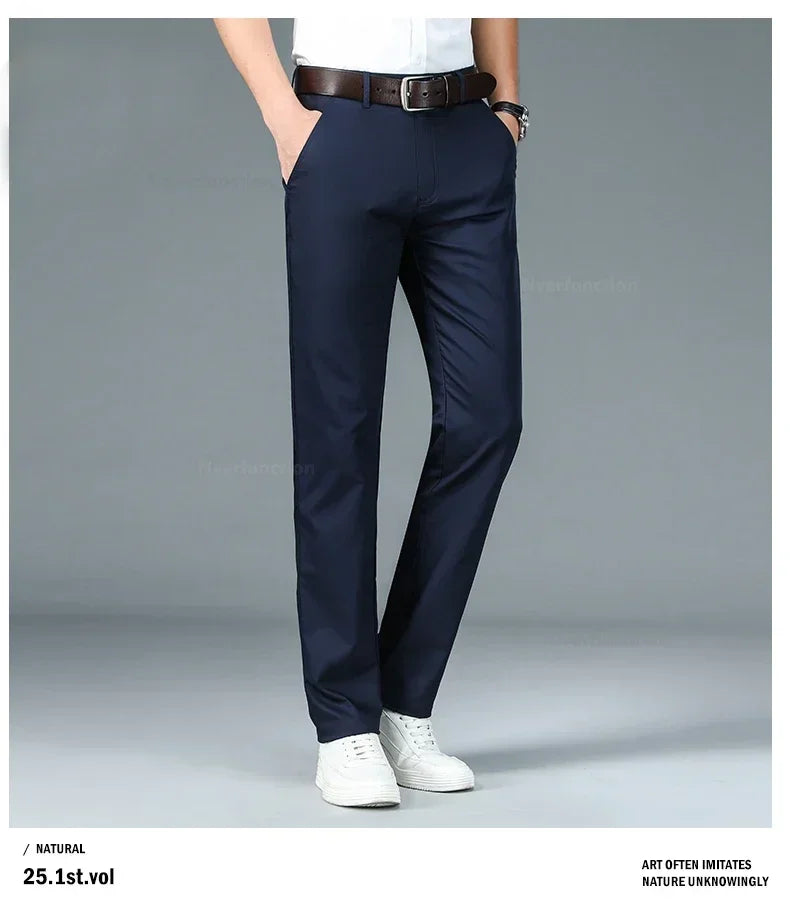 Men's Summer Bamboo Fiber Slim Fit Business Trousers – Breathable, Stylish Formal Long Pants for Casual or Office Wear